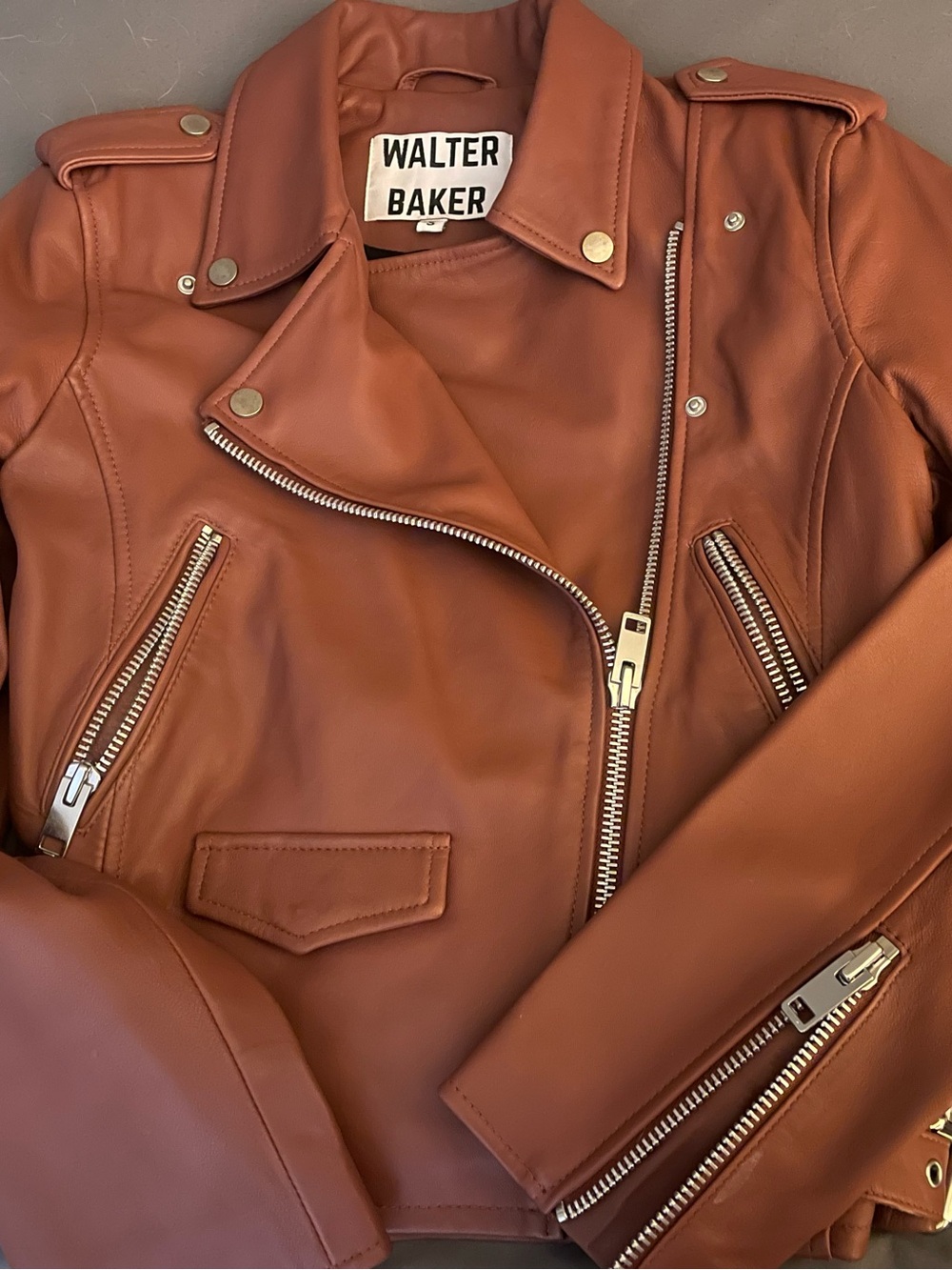 Walter Baker Lamb Leather Moto Jacket in Chestnut
